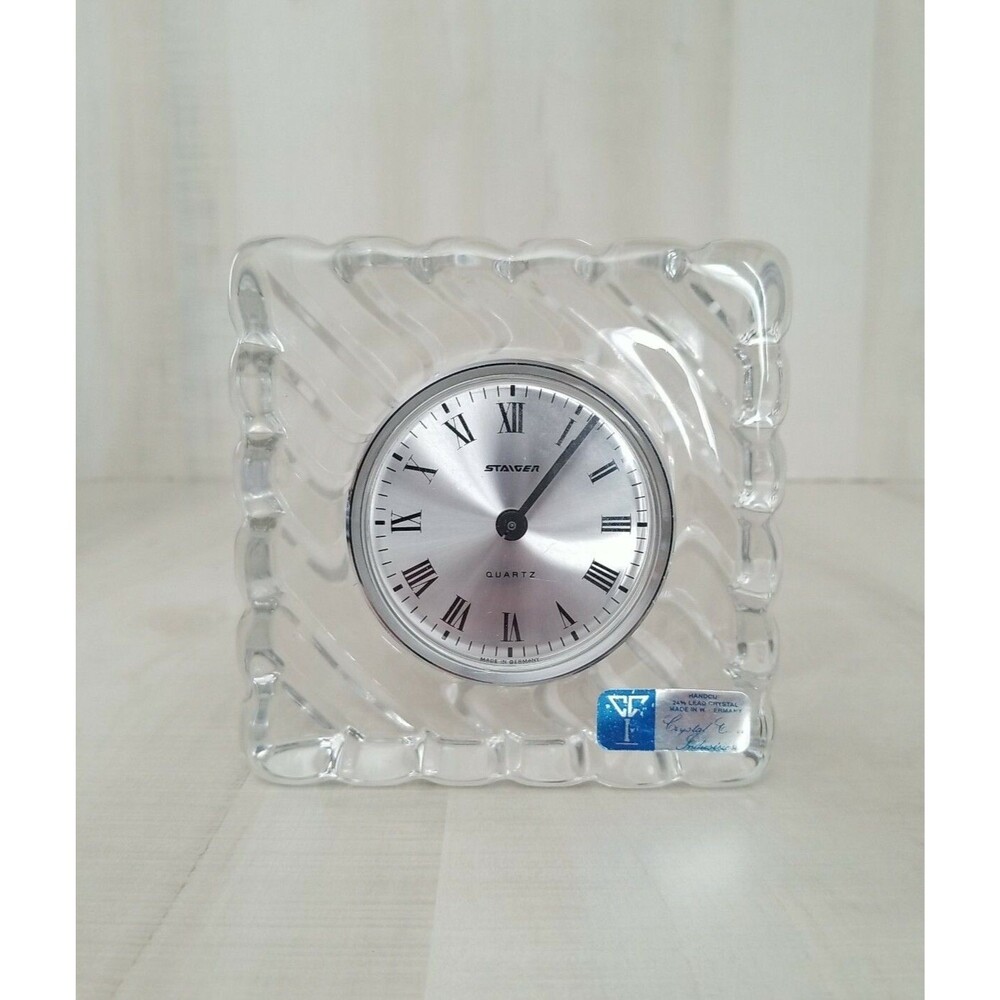 Staiger Quartz 24% Lead Crystal Clock  Crystal Made in Germany works heavy 5"x5"